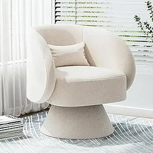 Swivel Barrel Chair, Upholstered Cuddle Accent Swivel Chairs for Living Room, 360 Degree Modern Small Round Boucle Sherpa Swivel