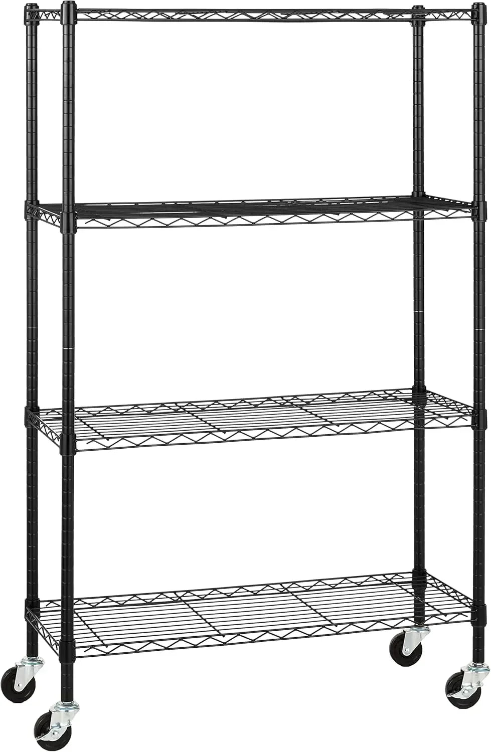 4-Shelf Adjustable, Heavy Duty Storage Shelving Unit on 3'' Wheel Casters, Metal Organizer Wire Rack, 36" L x 14" W x 57.75" H
