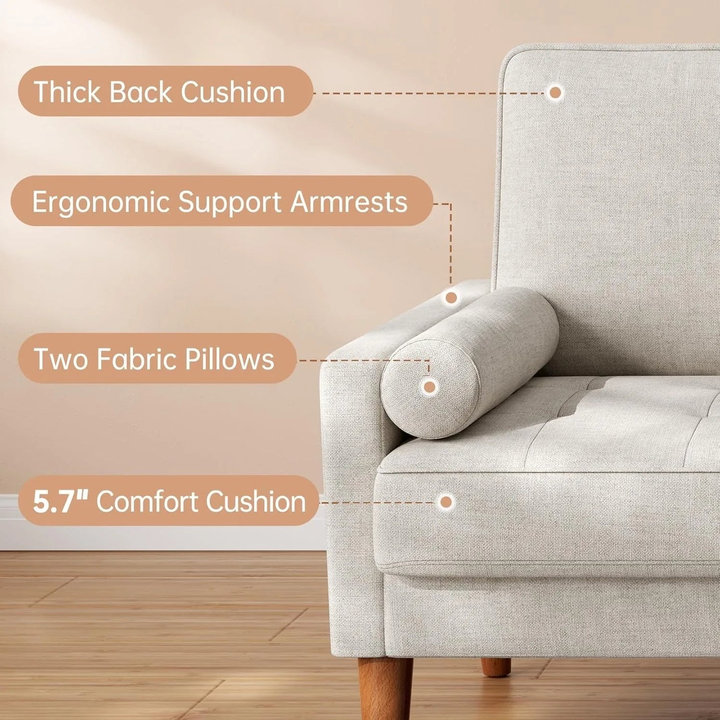Vesgantti Loveseat Sofa, 48 Inch Small Sofa Couch for Living Room, Removable Sofa Cover Spring Cushion and Solid Wood