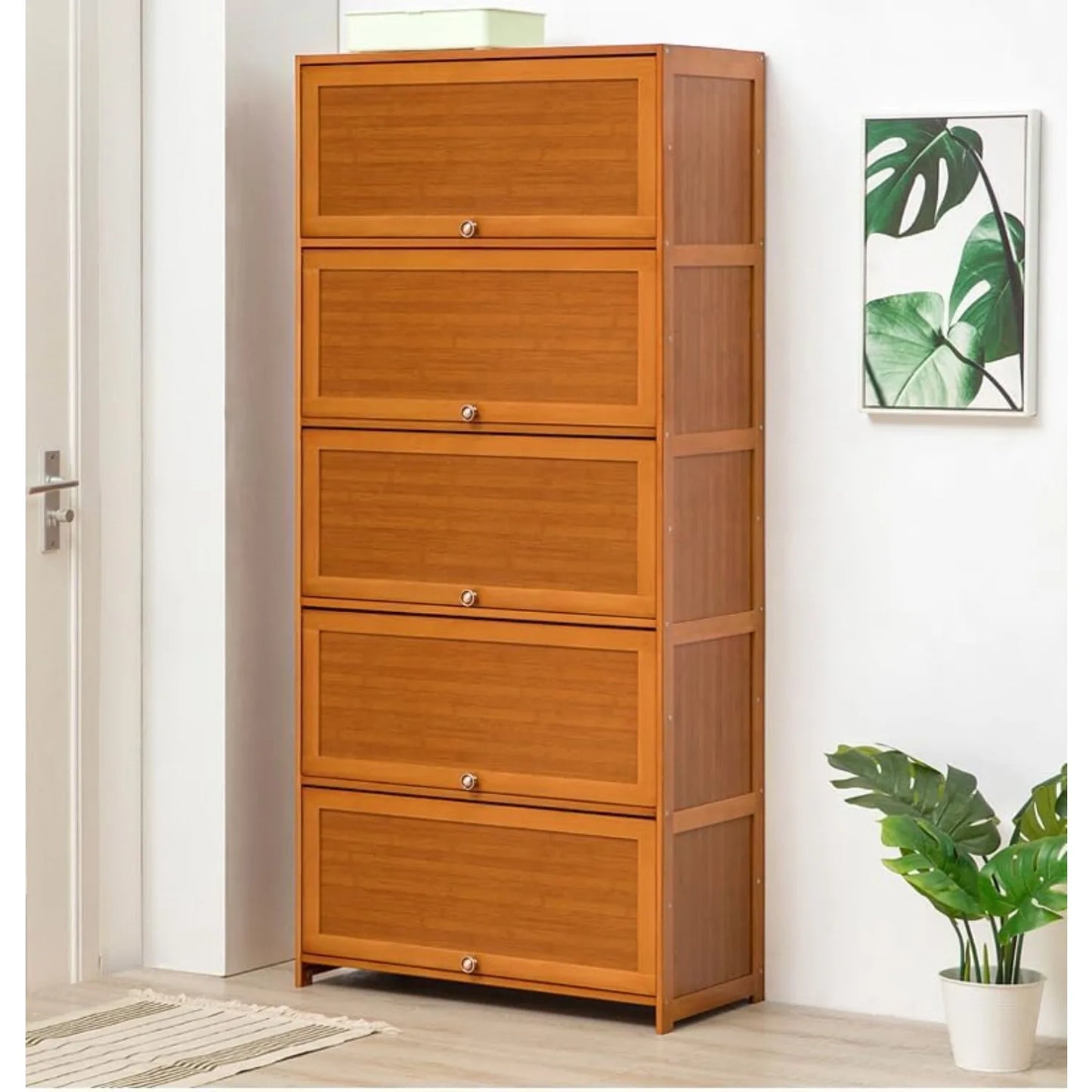 10 Tier Shoe Shelf Storage Rack with Flip Doors, Shoes Heels Storage Cabinet Organizer for 30 Pairs Home Entryway Hallway