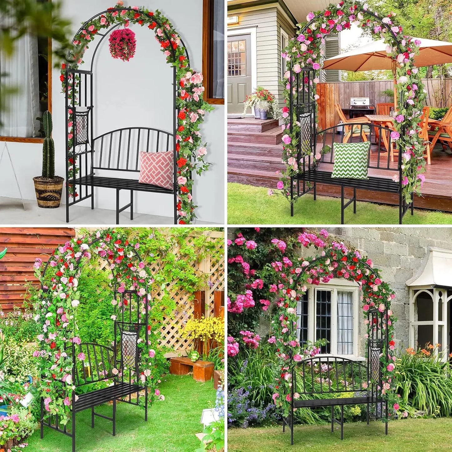 Garden Arch Heavy Duty (Holds 660lbs-250kg) | Metal Arbor Archway for Climbing Plant & Two People Seat Bench |Outdoor