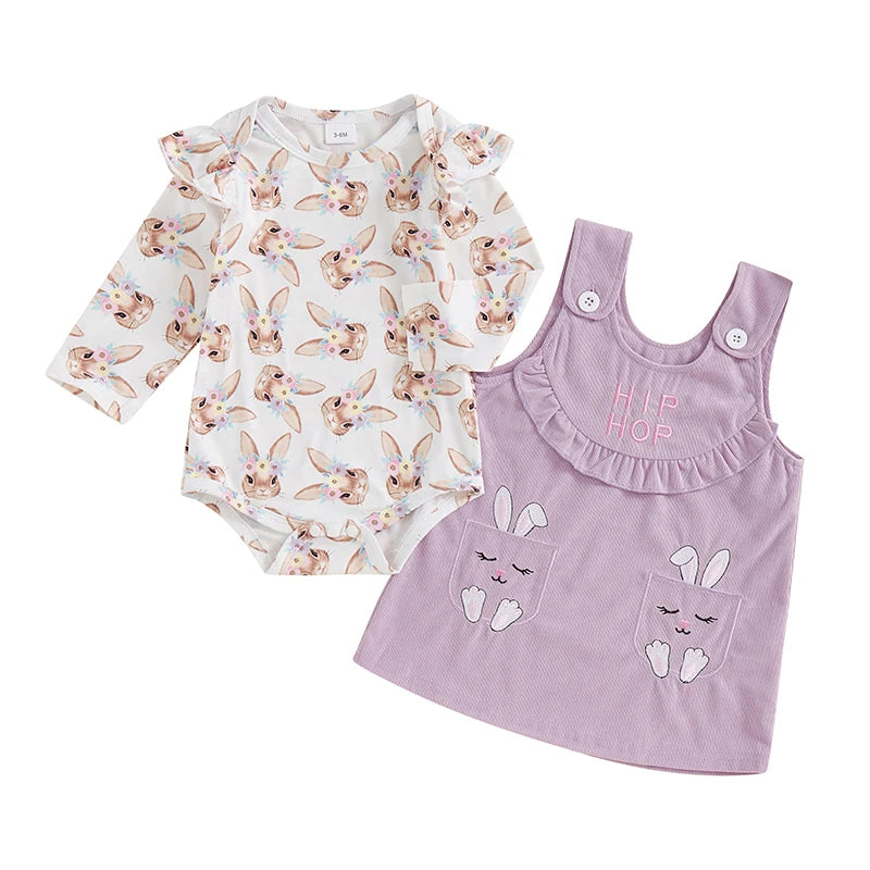 Toddler Easter Outfit Adorable Bunny Ears Headband Floral Romper Dress 2 Piece Set for Spring Celebration