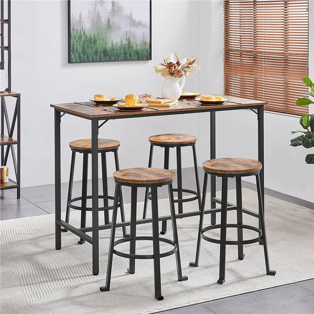 24 Inch Counter Height Bar Stool Set of 2 Metal Frame Rustic Brown Dining Room Indoor Use Stacking Stools