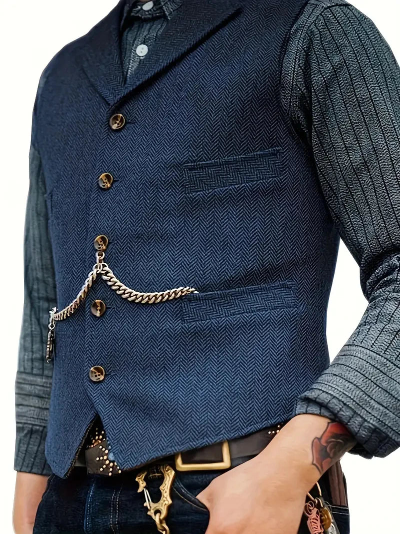 Classic Men's Vest Wedding Wool Tweed Business Waistcoat Jacket Casual Slim Fit Steampunk Vests For Groosmen Man Wedding