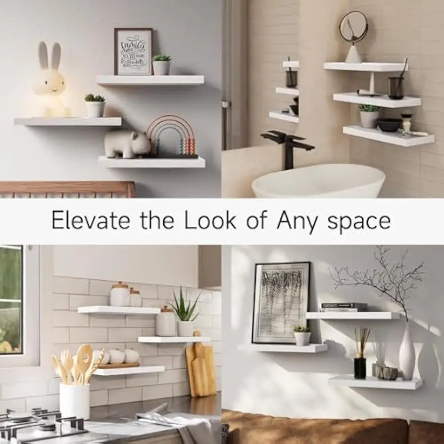 Floating Shelves for Wall, Wall Mounted Rustic Wood Shelves for Bathroom, Bedroom, Living Room, Kitchen, Hanging Books/Storage