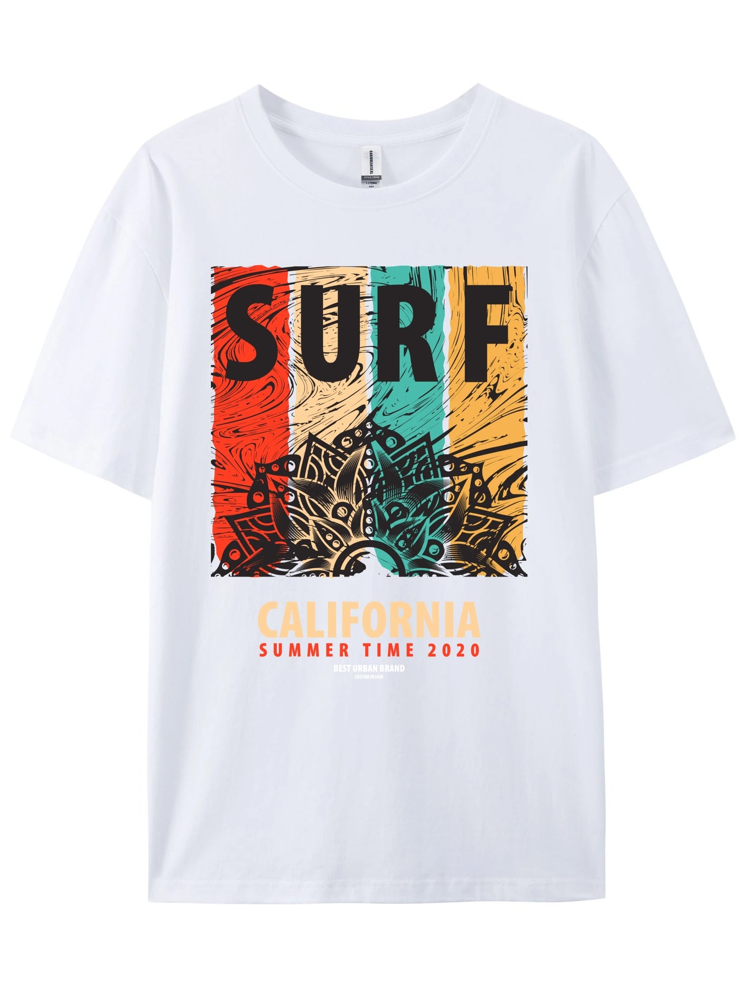 "Streetwear Short Sleeve Cotton Trendy T-Shirt - Bold Surf Graphic Tee w/ California Retro Summer Vibes & Urban Fashion Design