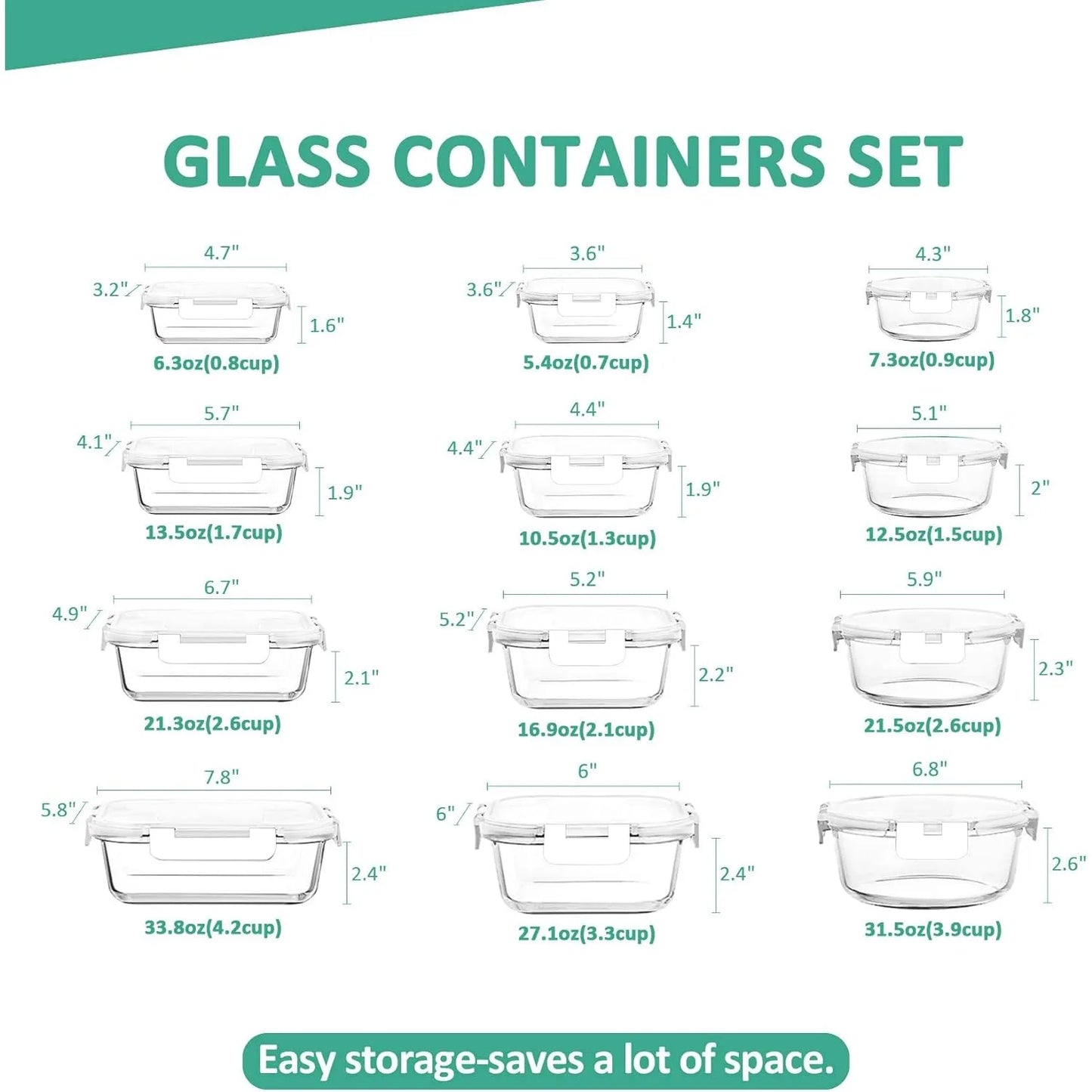 24 Pieces Glass Food Storage Containers Set,Glass Meal Prep Containers-Stackable Airtight Glass Storage Containers with lids