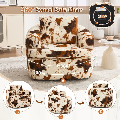 360 Degree Swivel Round Accent Chair with Dual Layer Cushion Beige Brown