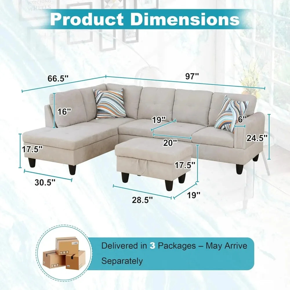 Oversized Sectional Couch, L Shaped Couch with Storage Ottoman, Modern Modular Sofa with Deep Seat, Sectional Couches for Living