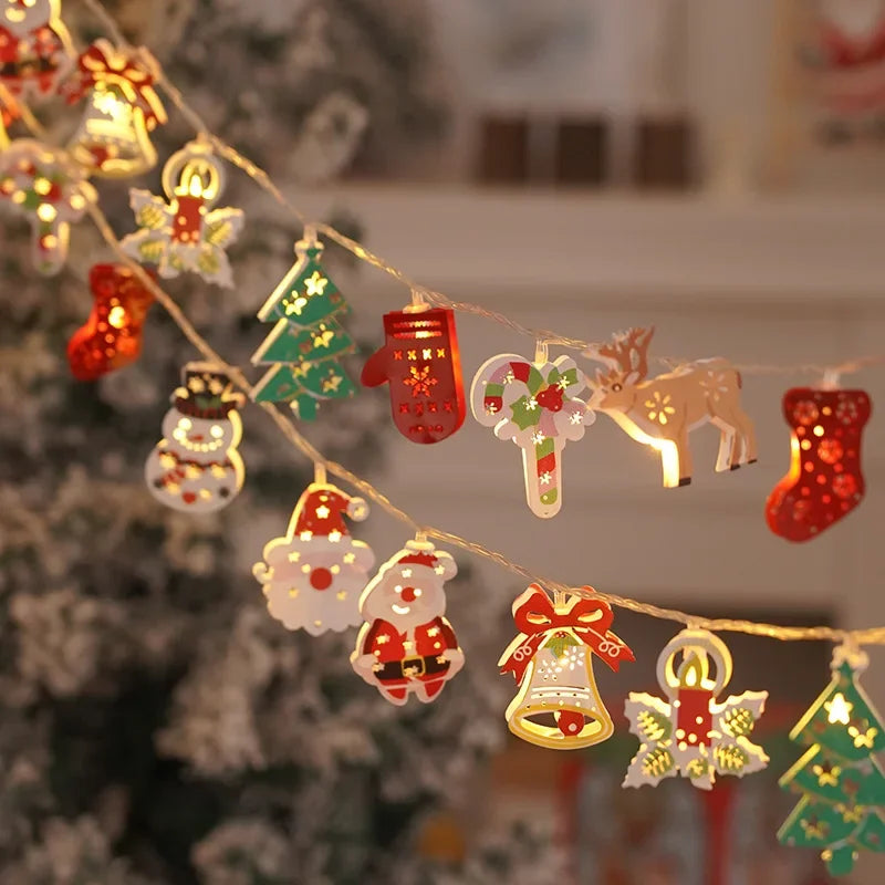 Christmas LED Fairy Lights Garland Santa Claus Fawn Gloves Bell Garland Battery Operated Lights Room Bedroom Decorative Lamp
