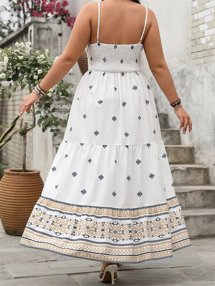 Women s Plus Size Maxi Dress Floral Print Sleeveless Spaghetti Strap Wrap V-Neck Long Flowy Summer Dress Beach Party Dress