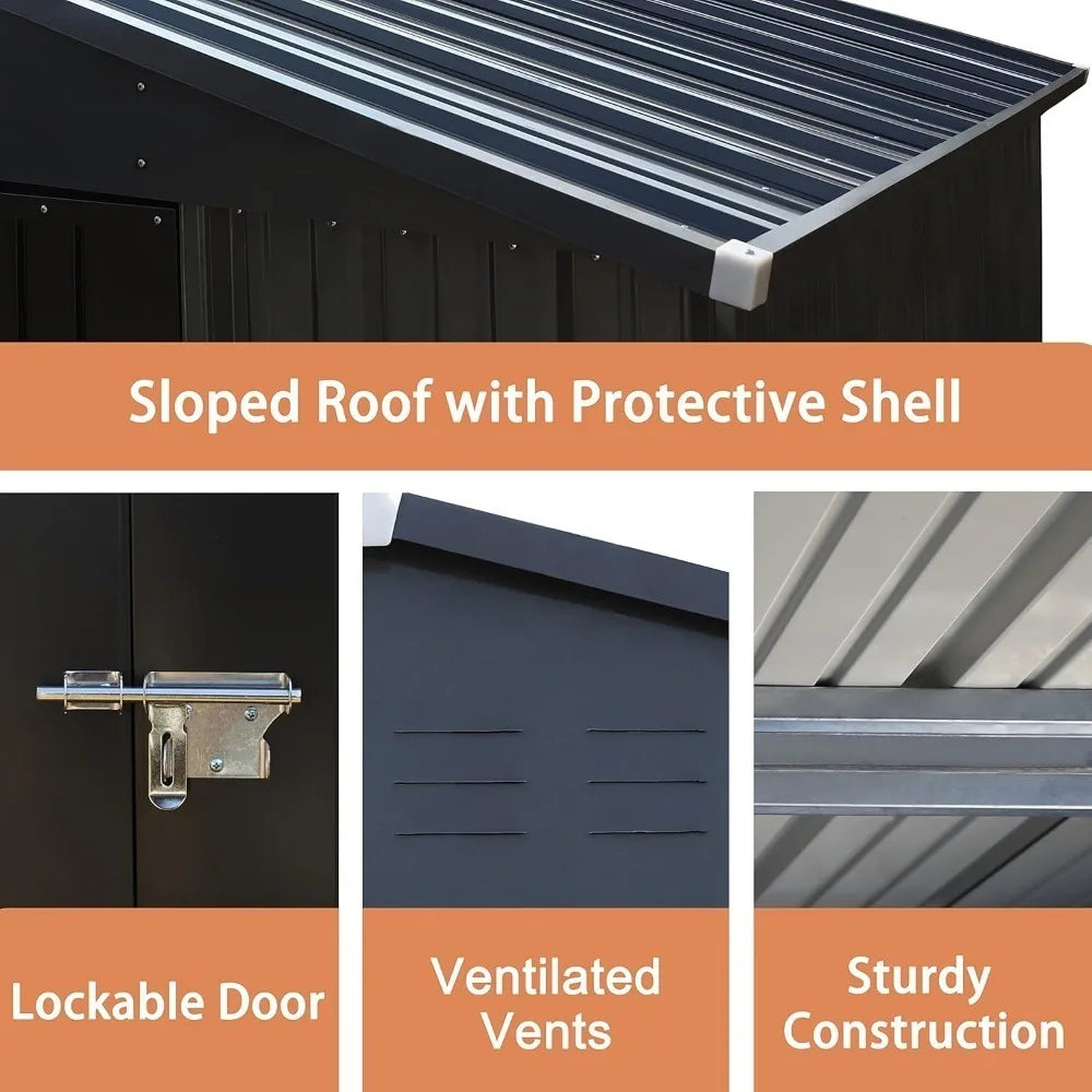 10' x 10' Outdoor Storage Shed with Thicken Galvanized Steel, Metal Shed with Lockable Doors, Lawn Tool Outdoor Shed