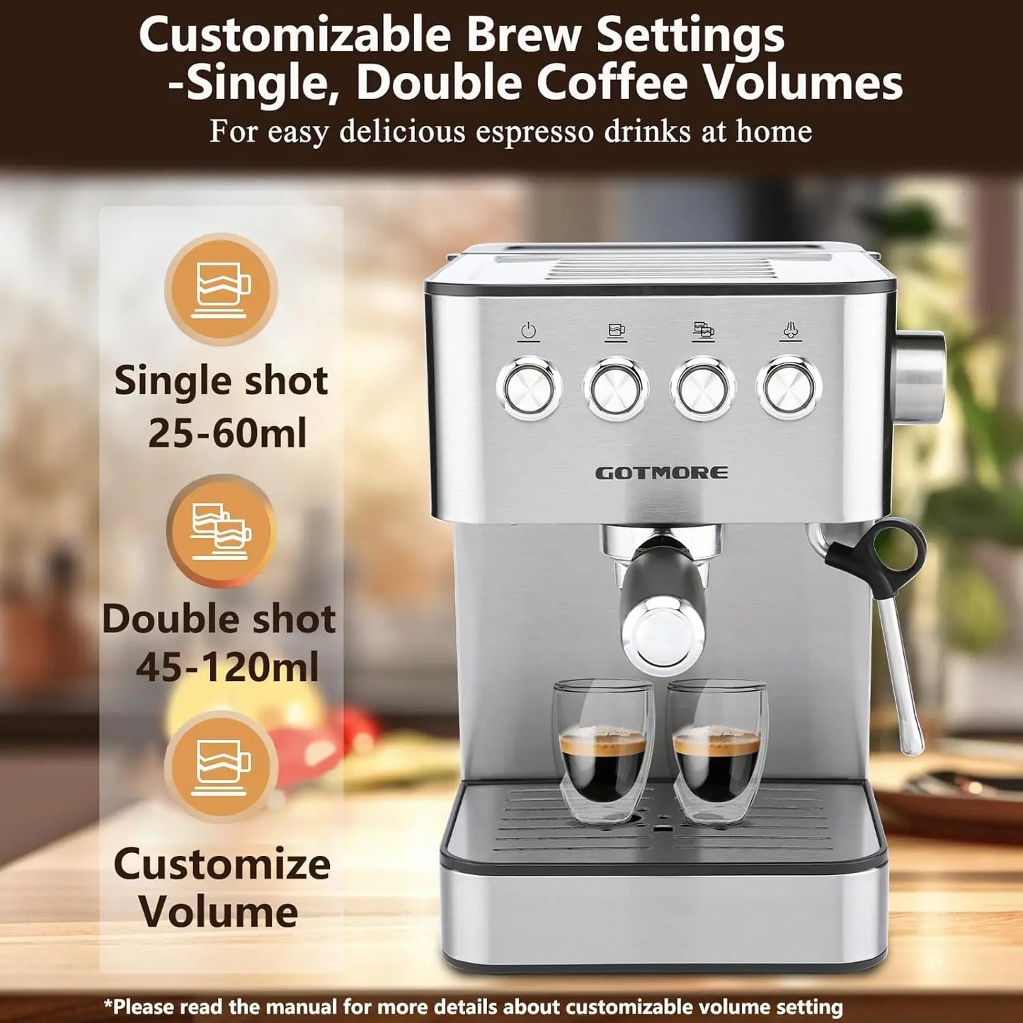 Espresso Coffee Machines, Professional Espresso Machine with Steam Milk Frother Cappuccino & Latte & Americano, Stainless Steel