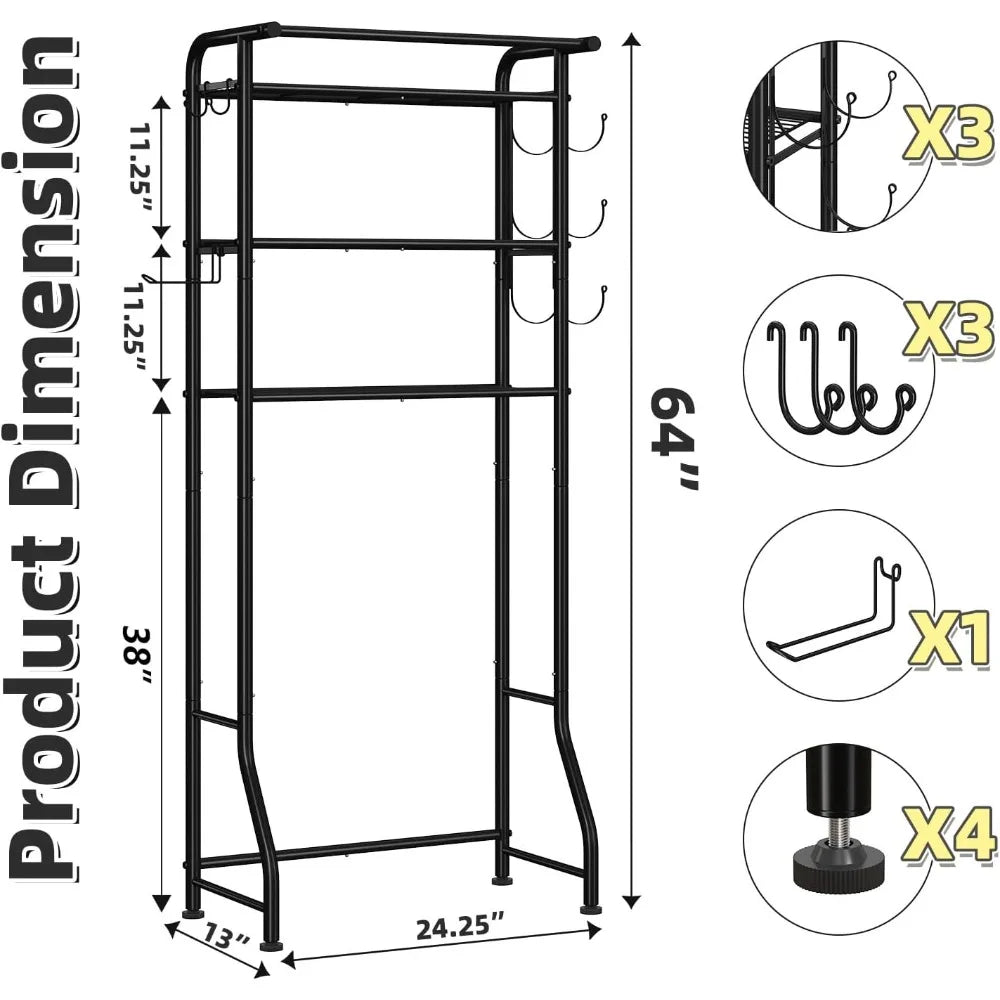 3 Tier Over The Toilet Rack, Shelf Bathroom, Bathroom Stand Organizer Space Saver, Black