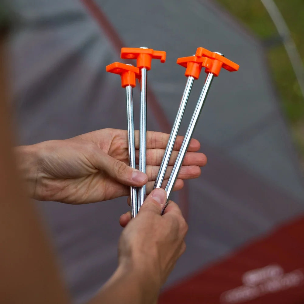 10 Inch Heavy Duty Steel Tent Pegs 12 Pack Durable Stakes Hard Ground Camping RV Awnings Securing Tents