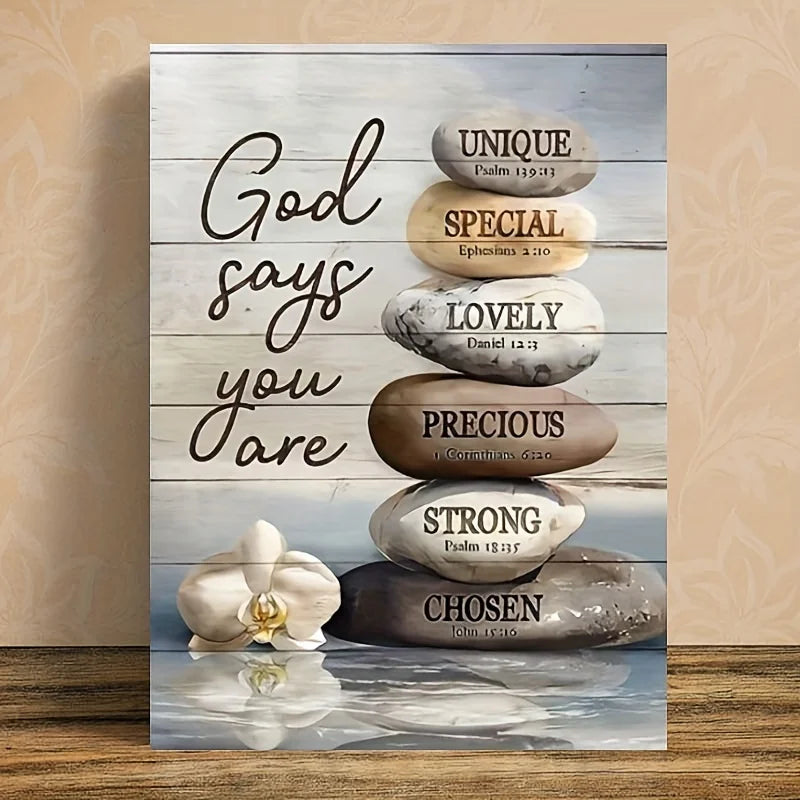 1pc Inspirational Bible Verse Canvas Wall Art with Wooden Frame - Zen Stone Design, Religious Quotes Home Decor, Ready to Hang