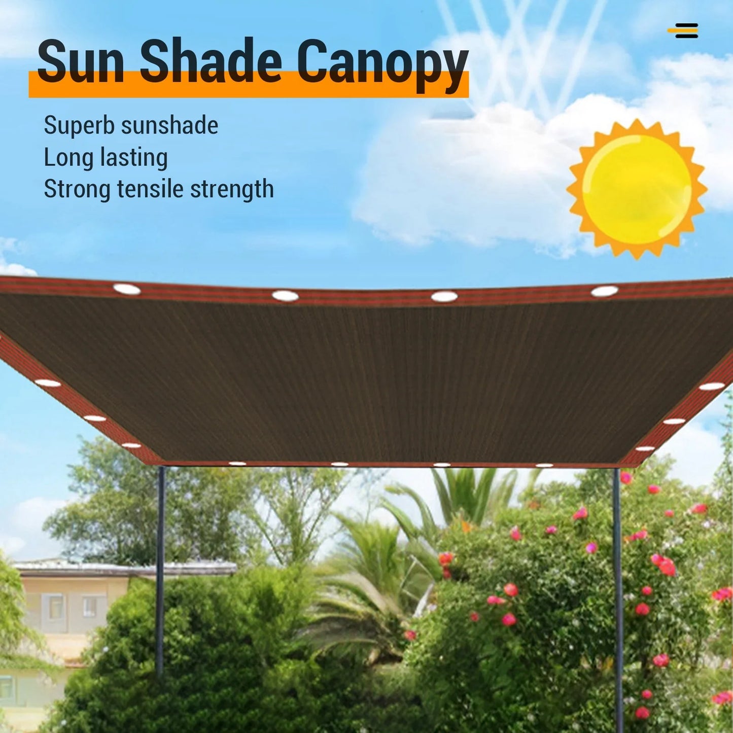 Sun Shade Cloth Polyethylene Sun Shade Sail Canopy Cover with 4 Ropes for Outdoor Garden Patio Backyard Deck Coffee Sunshade Net