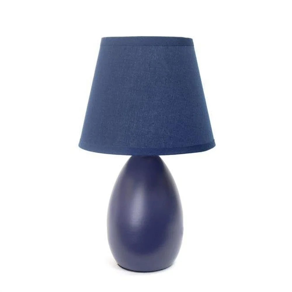 Mini Oval Ceramic Lamp Elegant Blue Fabric Shade Candelabra Base Ideal Living Room Bedroom Office Dorm Room 40W Bulb