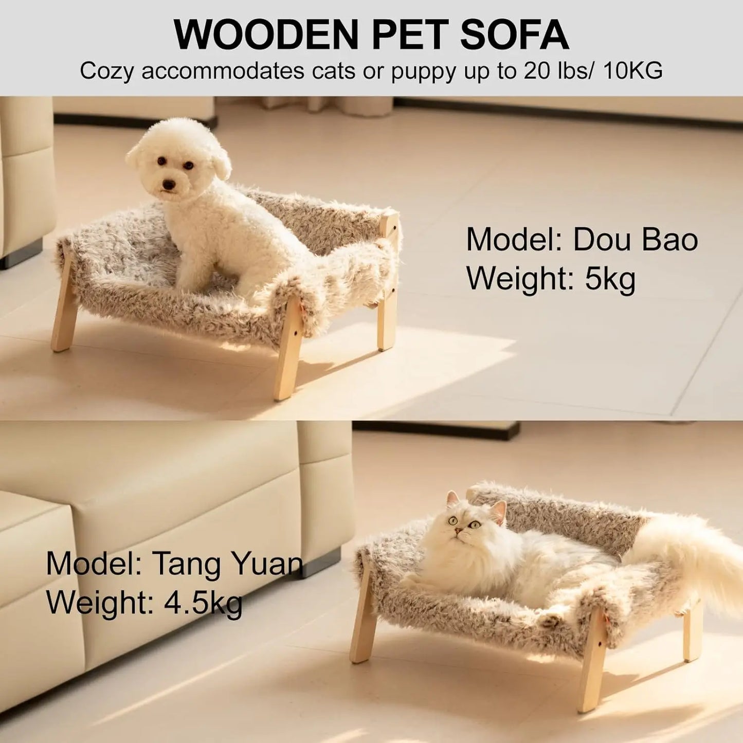 Mewoofun Large Cat Bed Brown-grey Kitten Bed Soft Cat Couch with Removable Cover Hold up 15kg 56x45cm for Indoor Cats