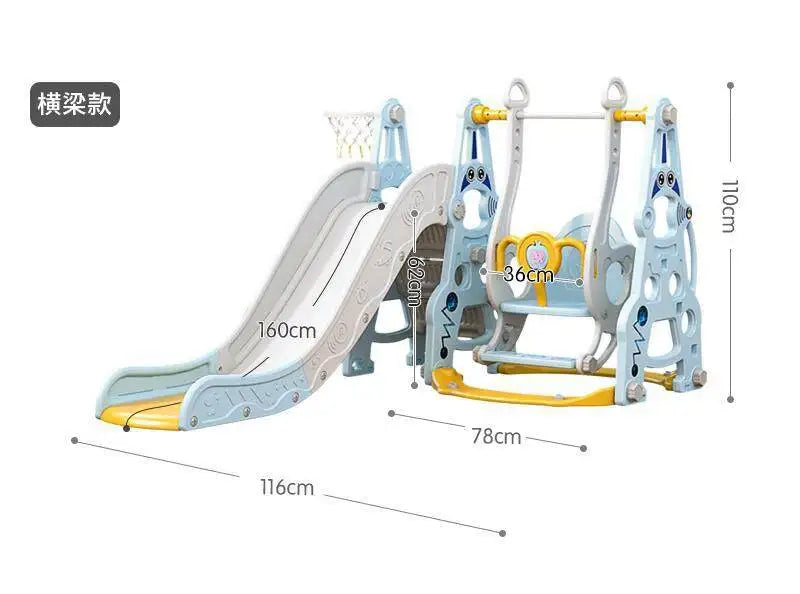 4 In 1 Toddler Playground Set Swing Slide Climber Basketball Hoop Backyard Indoor Playset for Boys and Girls Blue