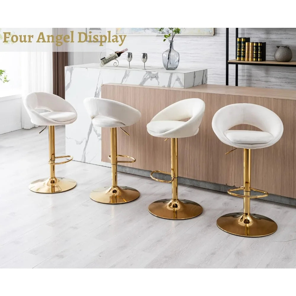 Counter Height Bar Stools Set of 4 Swivel Barstools with Low Back Modern Adjustable Bar Chairs with Gold Base Upholstered
