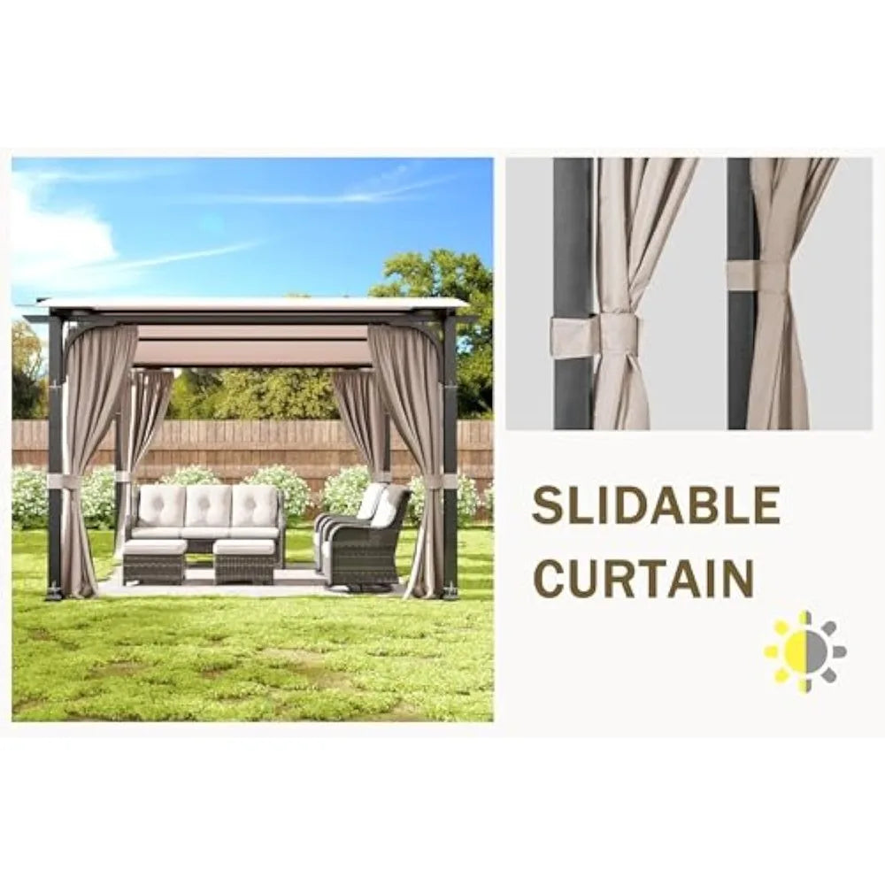 11'x11' Outdoor Pergola with Sidewalls,with Metal Steel Frame and Textilene Top Canopy, Arched Top Outdoor Pergola