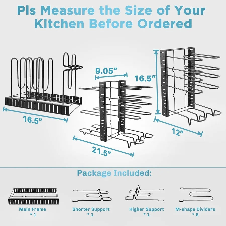 8 Tier Pot and Pan Organizer Rack for Cabinet With 3 DIY Methods Adjustable Organizer for Pots Pans and Lids