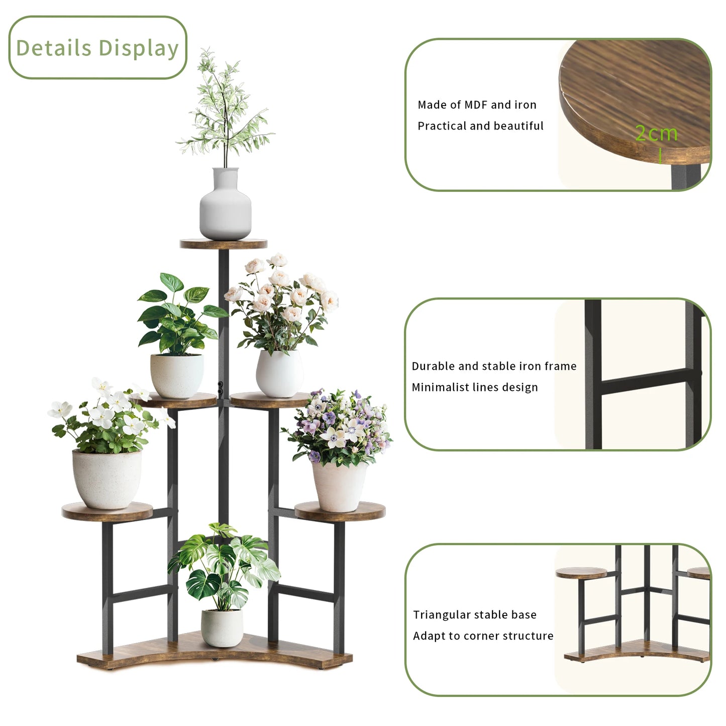 6 Tiered Corner Plant Display Rack Stand Tall Flower Shelf for Living Room Balcony Garden