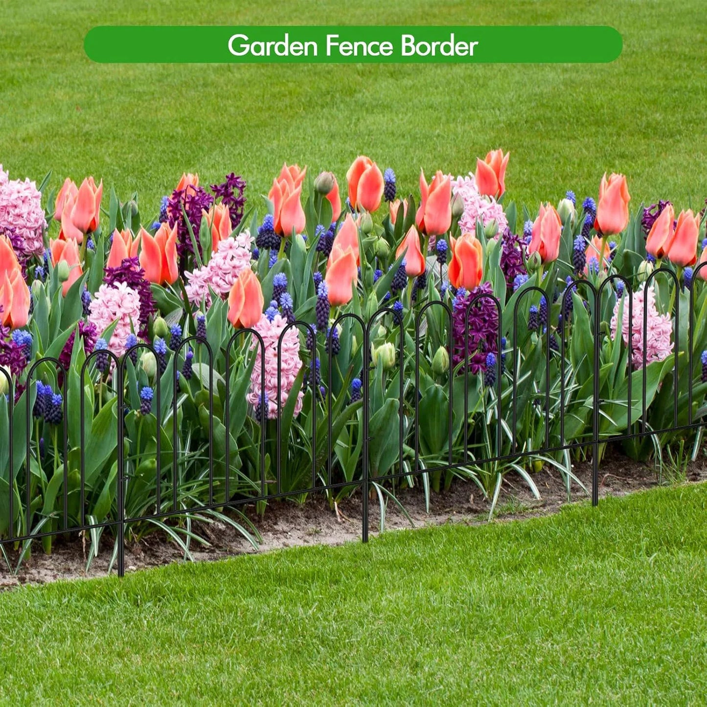 Small Garden Fence, 10ft L Rustproof Metal Border, No-Dig Animal Barrier for Dogs & Flower Bed Edging, Decorative Yard Fencing.