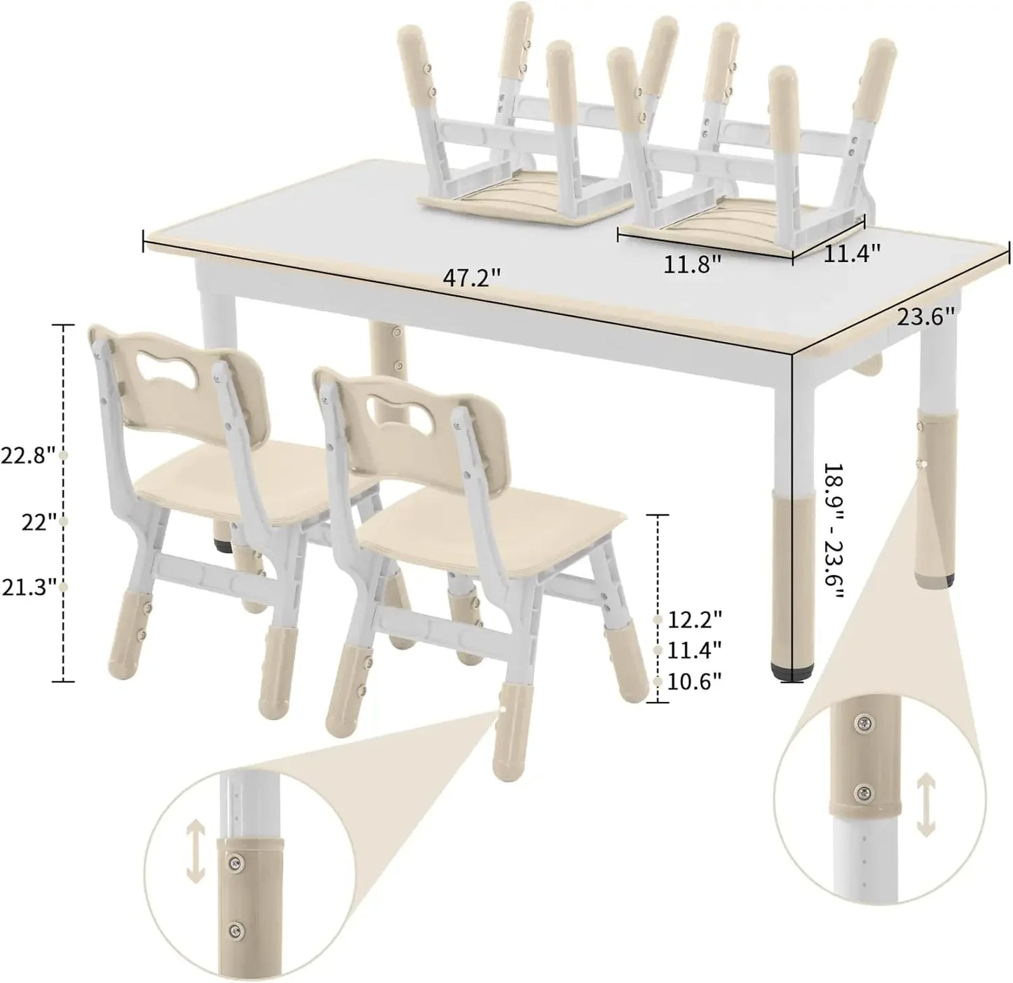 Toddler Table and Chairs Set for 4, 47.2''L x 23.6''W Kids Study Table and Chair Set, Height-Adjustable, Graffiti Desktop
