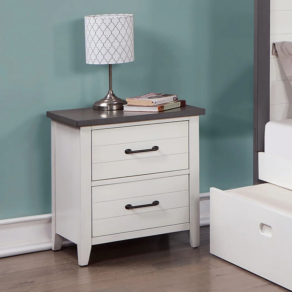Modern 2-Drawer Nightstand with Brass Pulls Durable Wood Construction Ample Storage Space Bedroom Furniture Preassembled Design