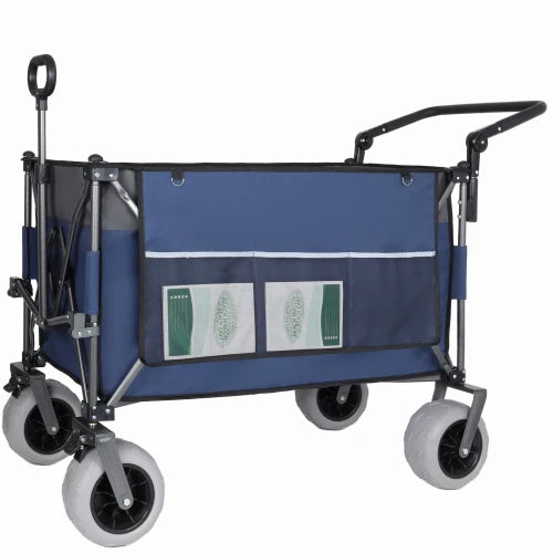 Heavy-Duty Multi-Functional Folding Wagon - Push-Pull Design, 9"x4" Beach Tires, Rotating Handle 300L XL 480lbs Load