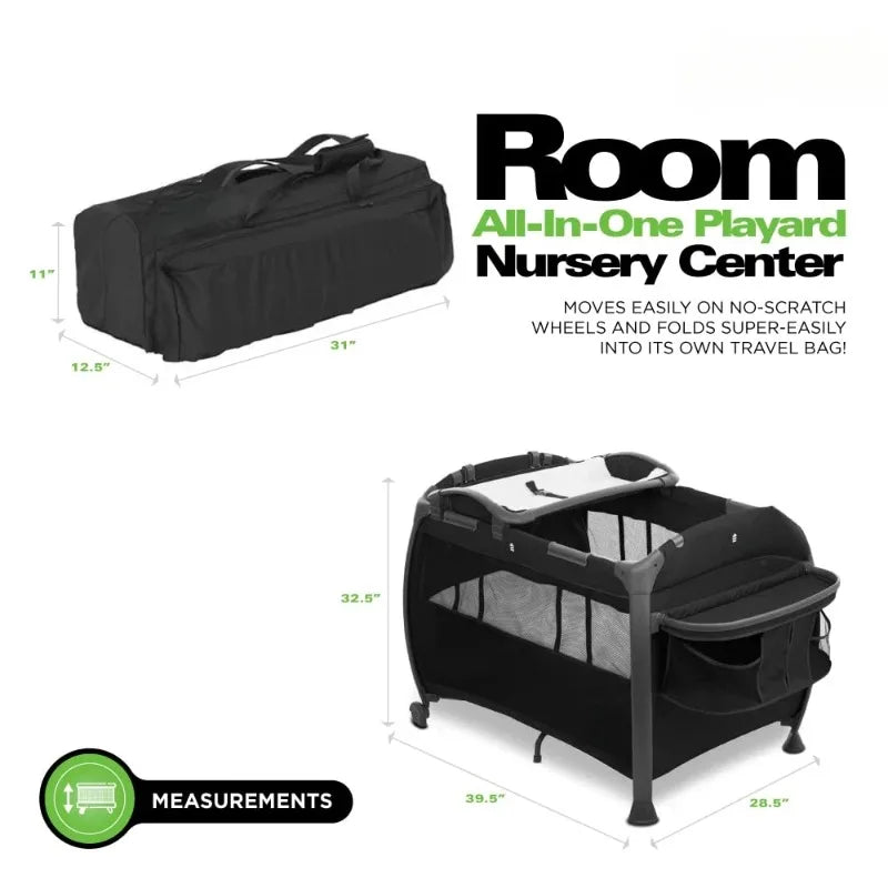 Premium Portable Room-Playard, Nursery Center, Bassinet, Changing-Table, Charcoal Free delivery