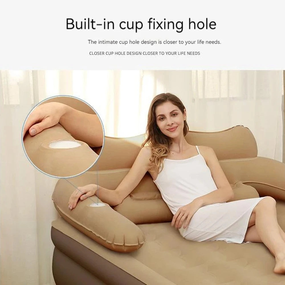 2 Persons Inflatable Mattress Camping Folding Home Indoor Outdoor Air Cushion 48cm High Bed Lazy Laying Soft Skin-friendly