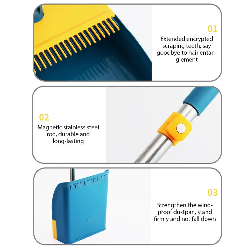 Foldable Broom Dustpan Set Upright Dust Pan Floor Brush Set 180 Degree Rotation Dustless Floor Soft Brush Home Cleaning Products