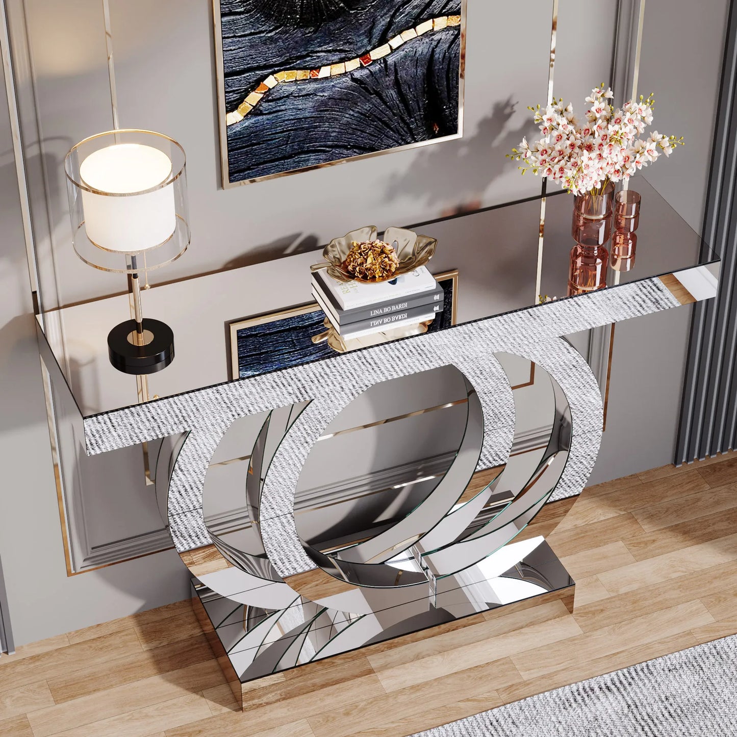 Tribesigns 43.3-Inch (110cm)Mirrored Console Table, Modern Entryway Table with Thickened Mirror Finish Tabletop
