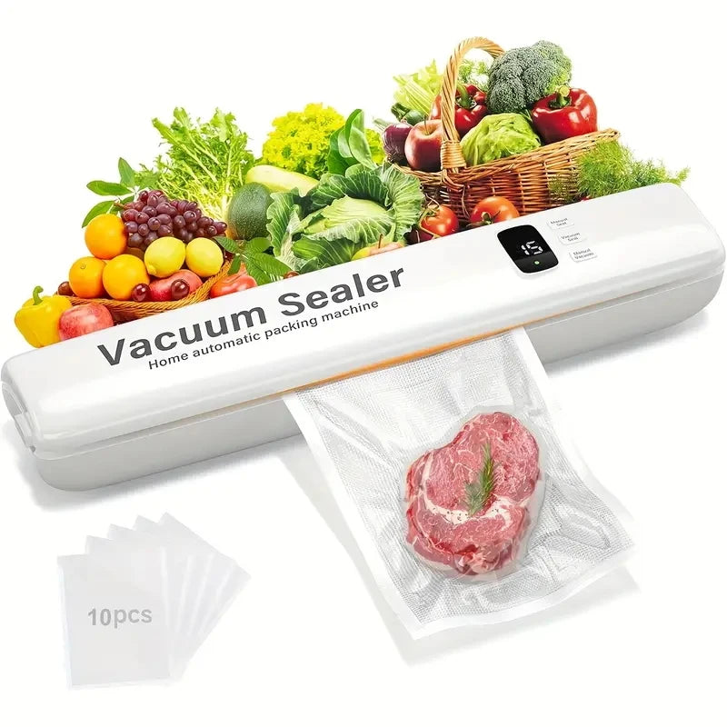 10 (Home with Compact Use) Bags Automatic Preservation Kitchen Sealer Vacuum Dry/Wet Machine System Items, for Food