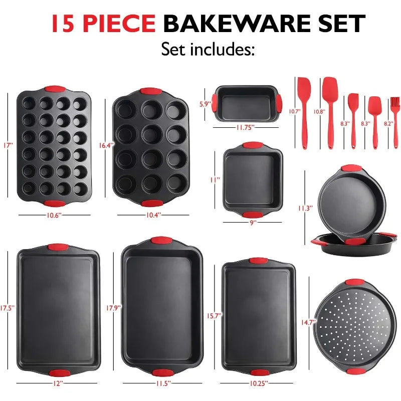 Baking Pan Set, 39 Piece Premium Baking Set, Nonstick Bakeware Sets BPA Free, Cookie Sheets for Baking Nonstick Set, Steel Bakin