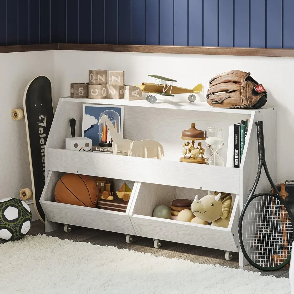 Organizer for Kid, Large Toy Bin Bookcase Toy Cabinet with Two Moveable Drawers, Children Toddler Storage Carbine