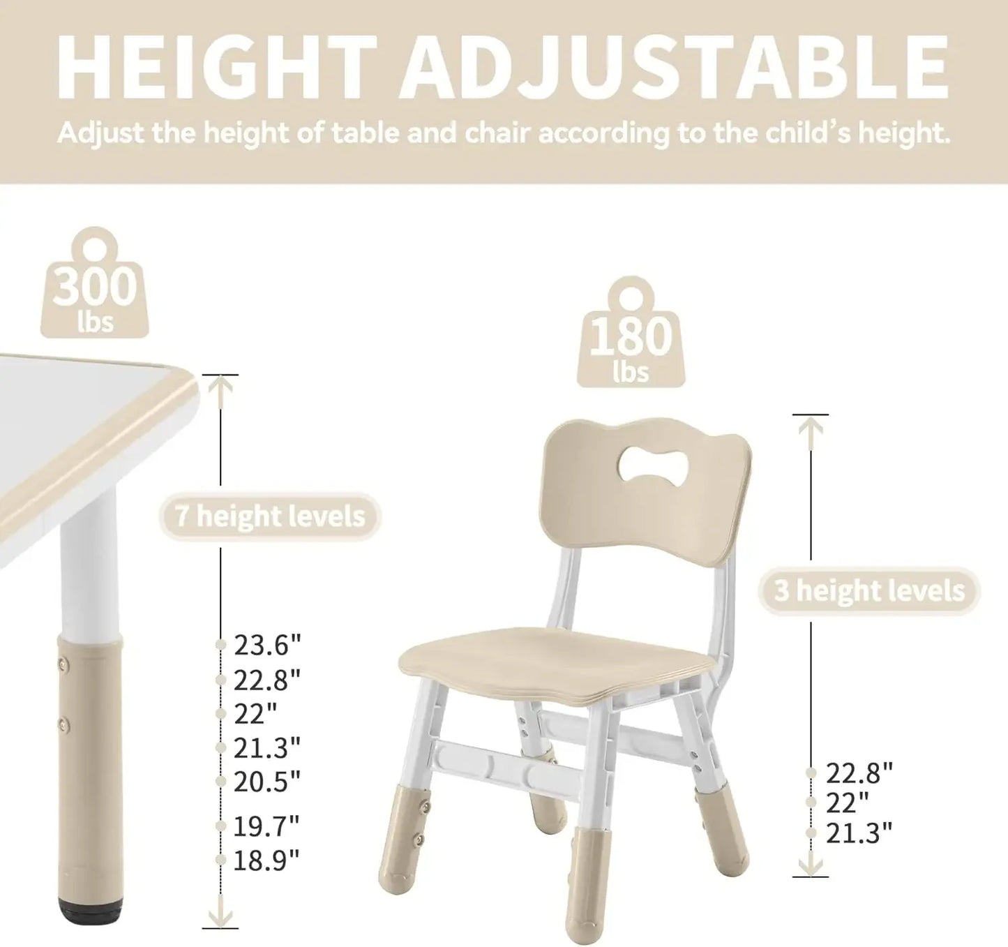 Toddler Table and Chairs Set for 4, 47.2''L x 23.6''W Kids Study Table and Chair Set, Height-Adjustable, Graffiti Desktop