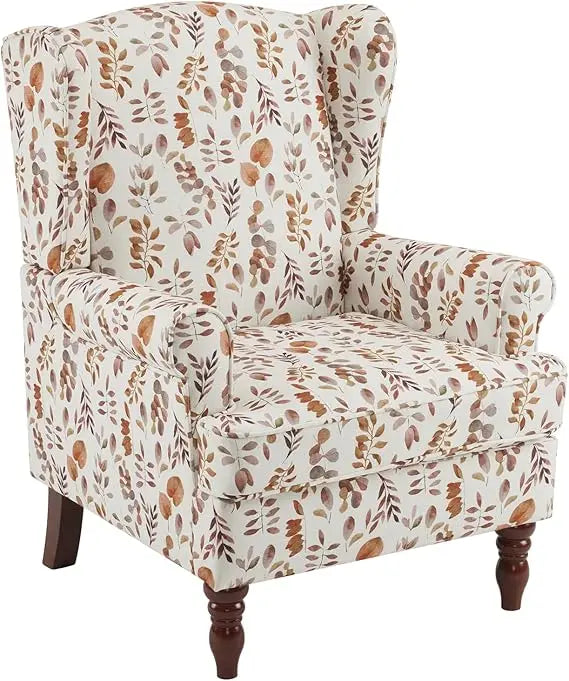 Floral Accent Chair, High Back Upholstered Armchair with Solid Legs, Leisure Single Sofa Chair for Living Room, Bedroom, Home O
