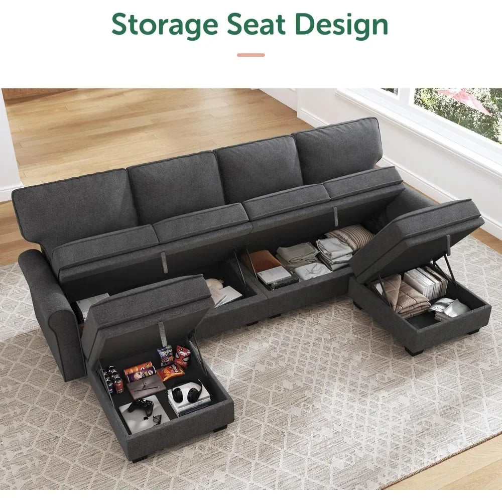 Sectional Sofa with Storage Seat U Shaped Sectional Couch with Reversible Chaise Convertible Sectional Couch for Living Room