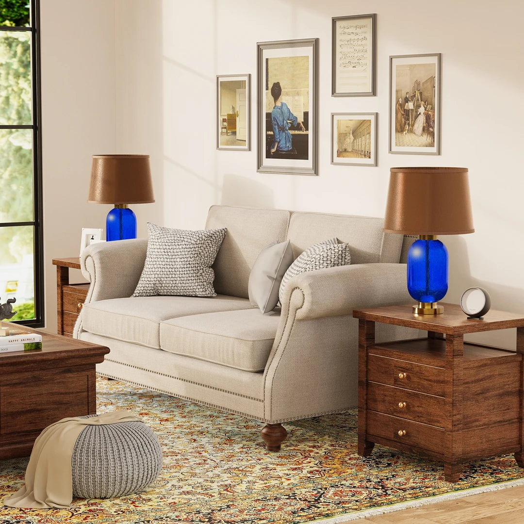 Industrial Bedside Lamp: Amber-tinted Glass Shade, 3000K Warm Light, Desk Reading Lamp w/ Bulb for Bedroom Home Office