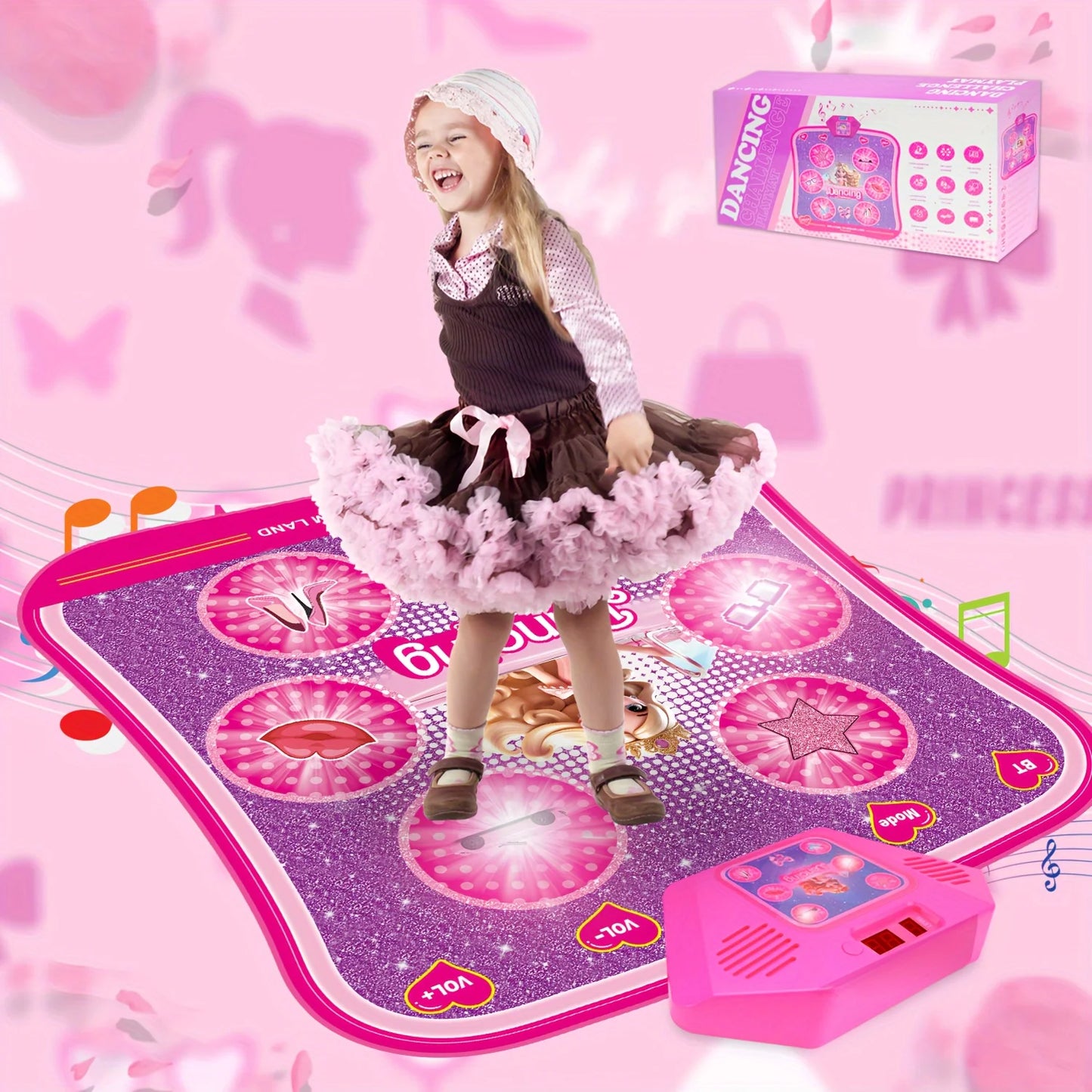 Dance Mat - 6 /9 Keys LED Electronic Dance Mat, Pink Doll Princess Girl Toys, Kids Music, Halloween, Christmas Birthday Gift