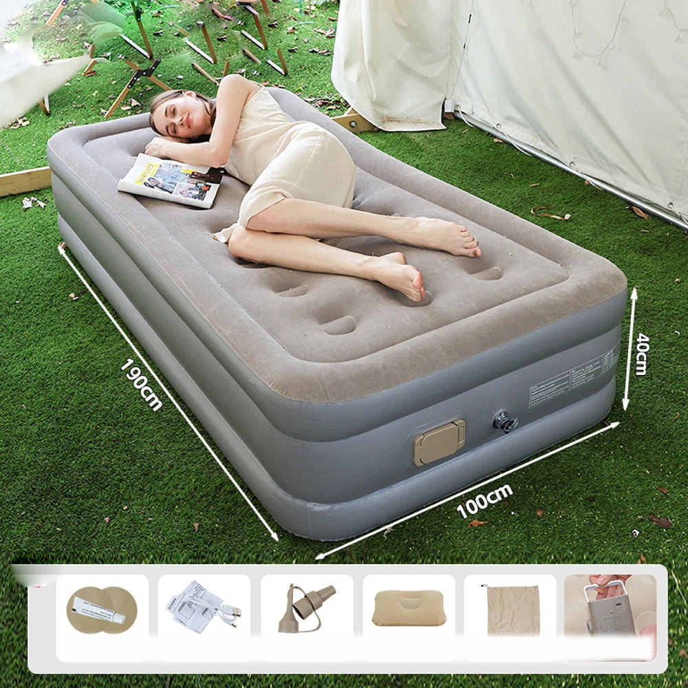 Luxury 1/2 Person Camping Bed Mat PVC Inflatable Sleeping Mattress Interior Air Mattress Glamping Mats Built-in Pump Thicken Mat