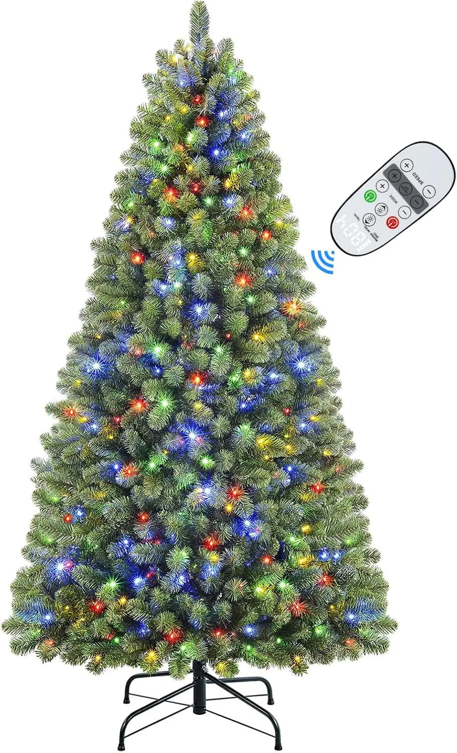 6ft Prelit Premium Artificial Hinged Christmas Tree with Remote Control,Timer, and 330 Warm White & Color LED Changing Lights