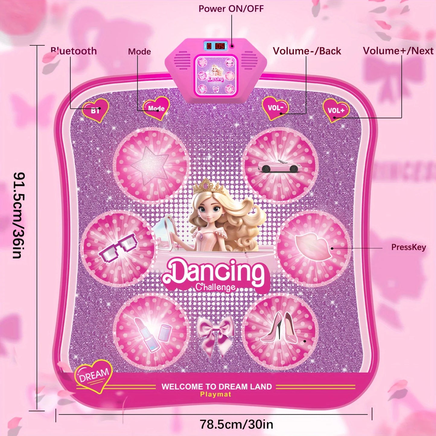Dance Mat - 6 /9 Keys LED Electronic Dance Mat, Pink Doll Princess Girl Toys, Kids Music, Halloween, Christmas Birthday Gift