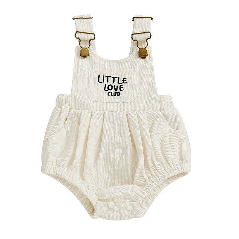 Infant Boys Girls Sleeveless Round Neck Letter Embroidery Rompers with Pleated Detailing - Cute Overalls for Babies