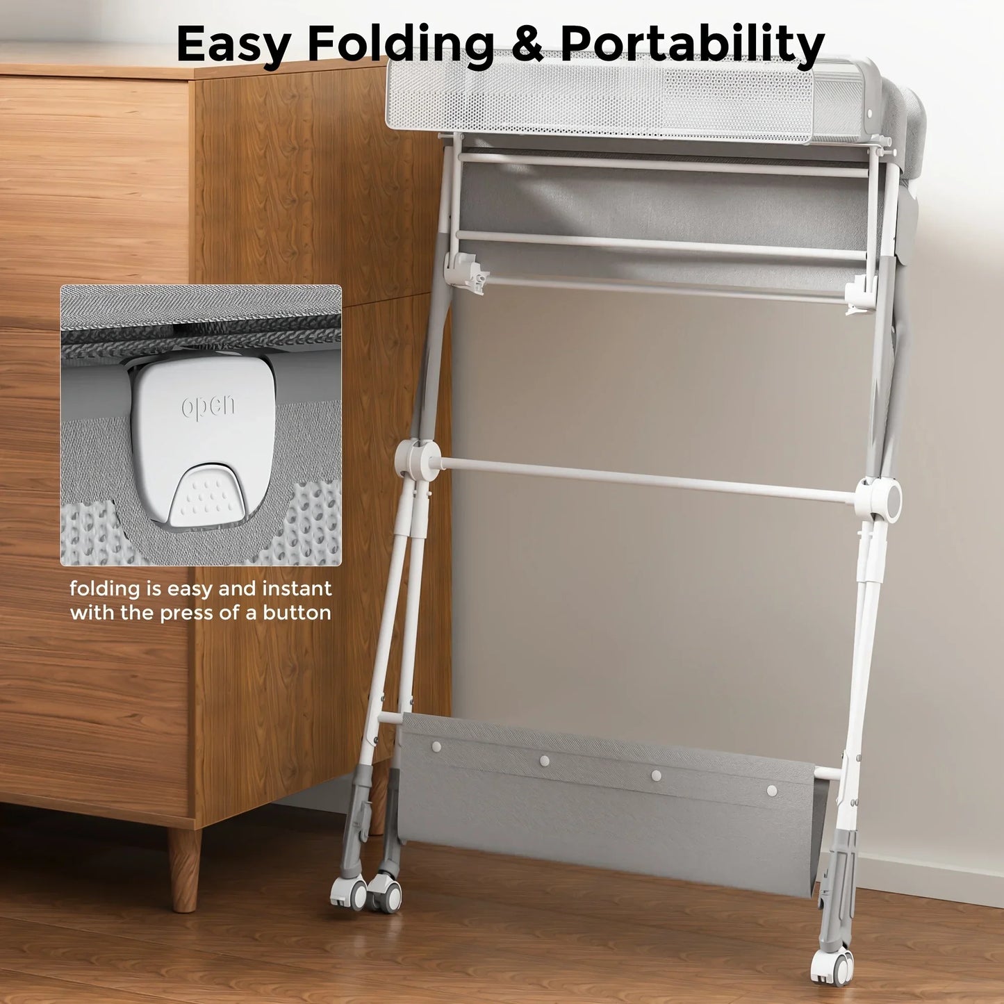 SEJOY Foldable Baby Changing Table Dresser with Wheels with Bottom Rack Side Basket Clothes Rail Infants Portable Diaper Table
