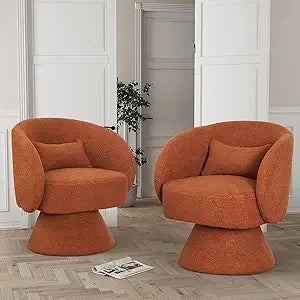 Swivel Barrel Chair, Upholstered Cuddle Accent Swivel Chairs for Living Room, 360 Degree Modern Small Round Boucle Sherpa Swivel